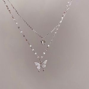 925 Silver Plated Layered Butterfly Pendant Necklace for Women
